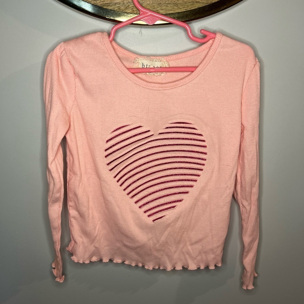 btween Pink Long Sleeve Tee with Heart Design